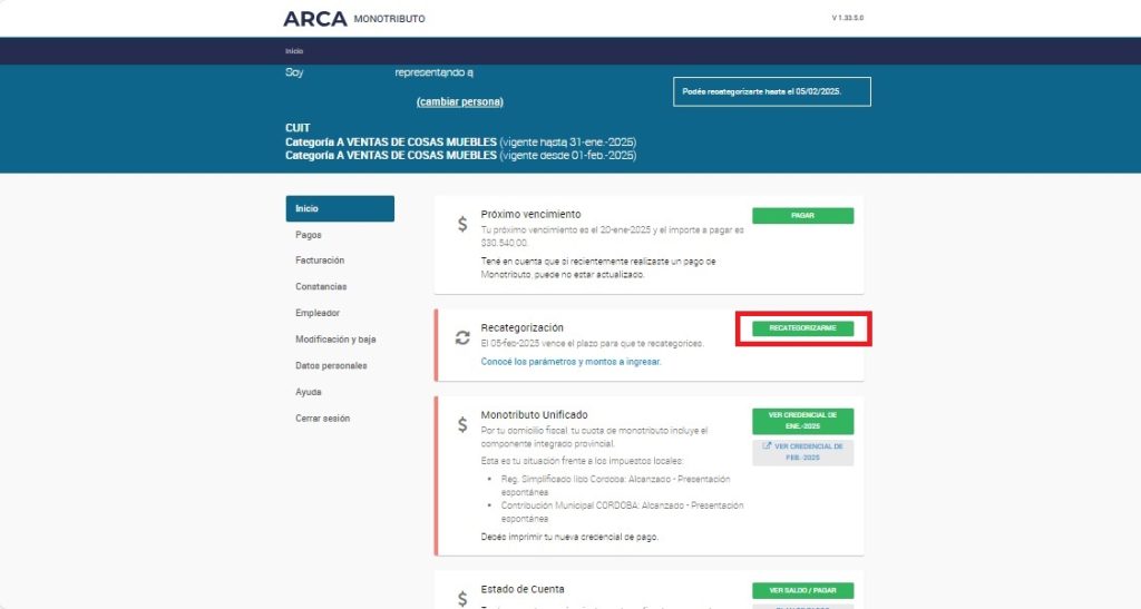Recategorización de monotributo enero 2026